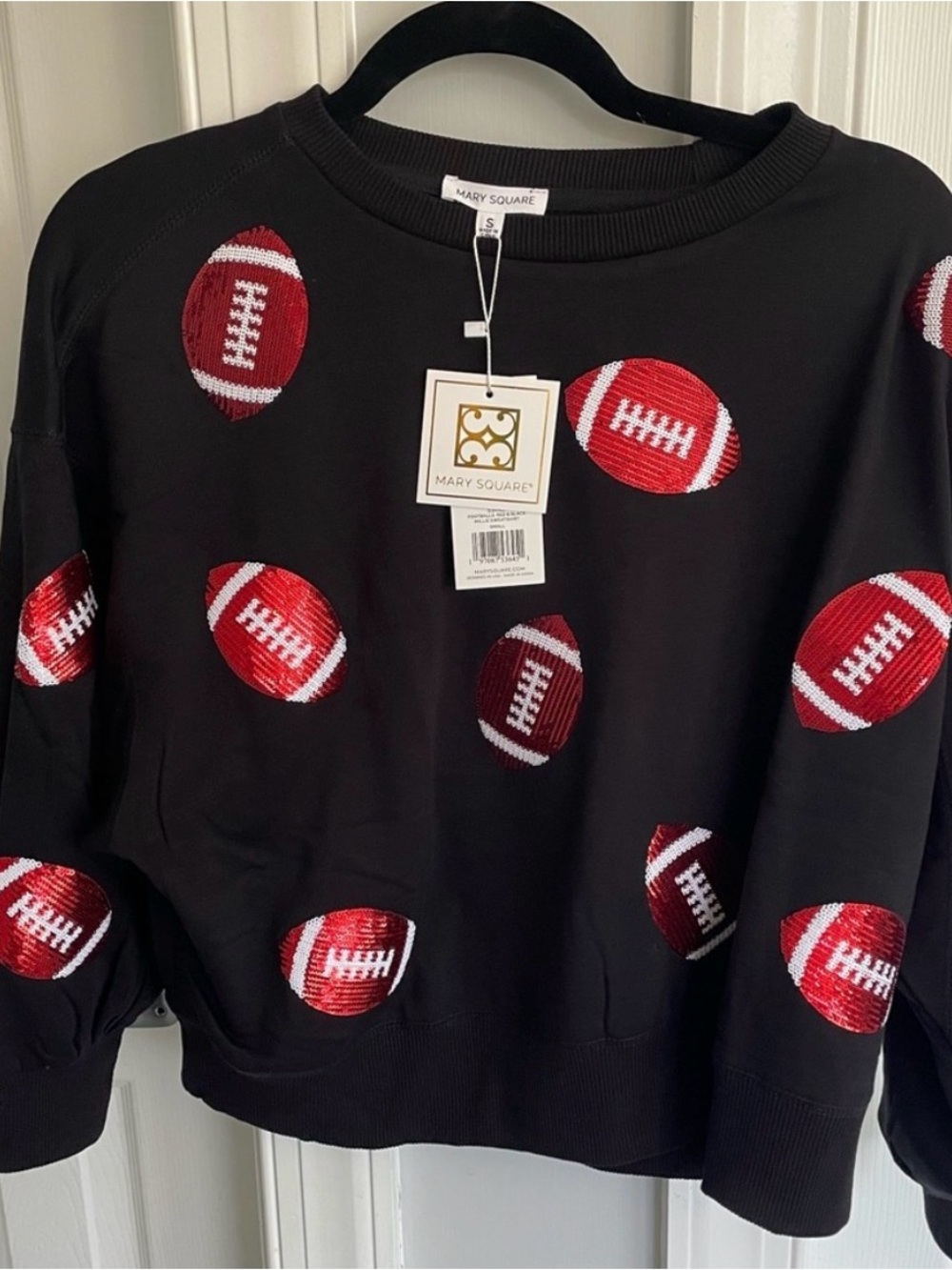 Mary Square Black Sequin Football Sweatshirt